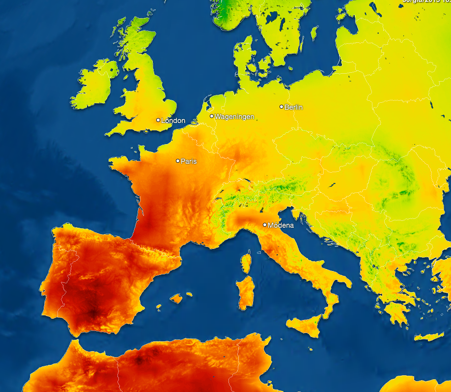 situazione caldo in Europa (via Meteoearth)
